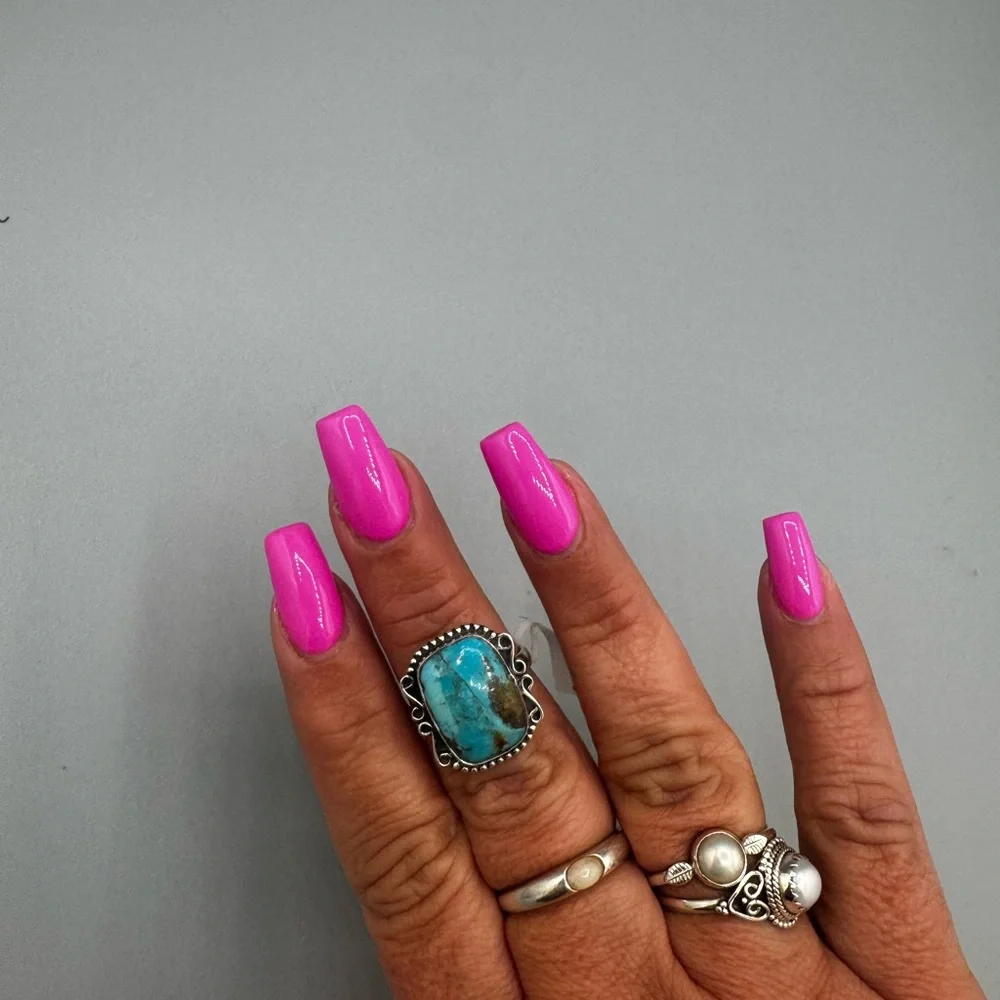 Mojave Turquoise Sterling Silver Ring Sz 9 Statement Boho Southwest